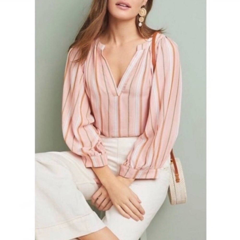 Anthropologie Maeve Brenda Striped Balloon Sleeve Blouse Small